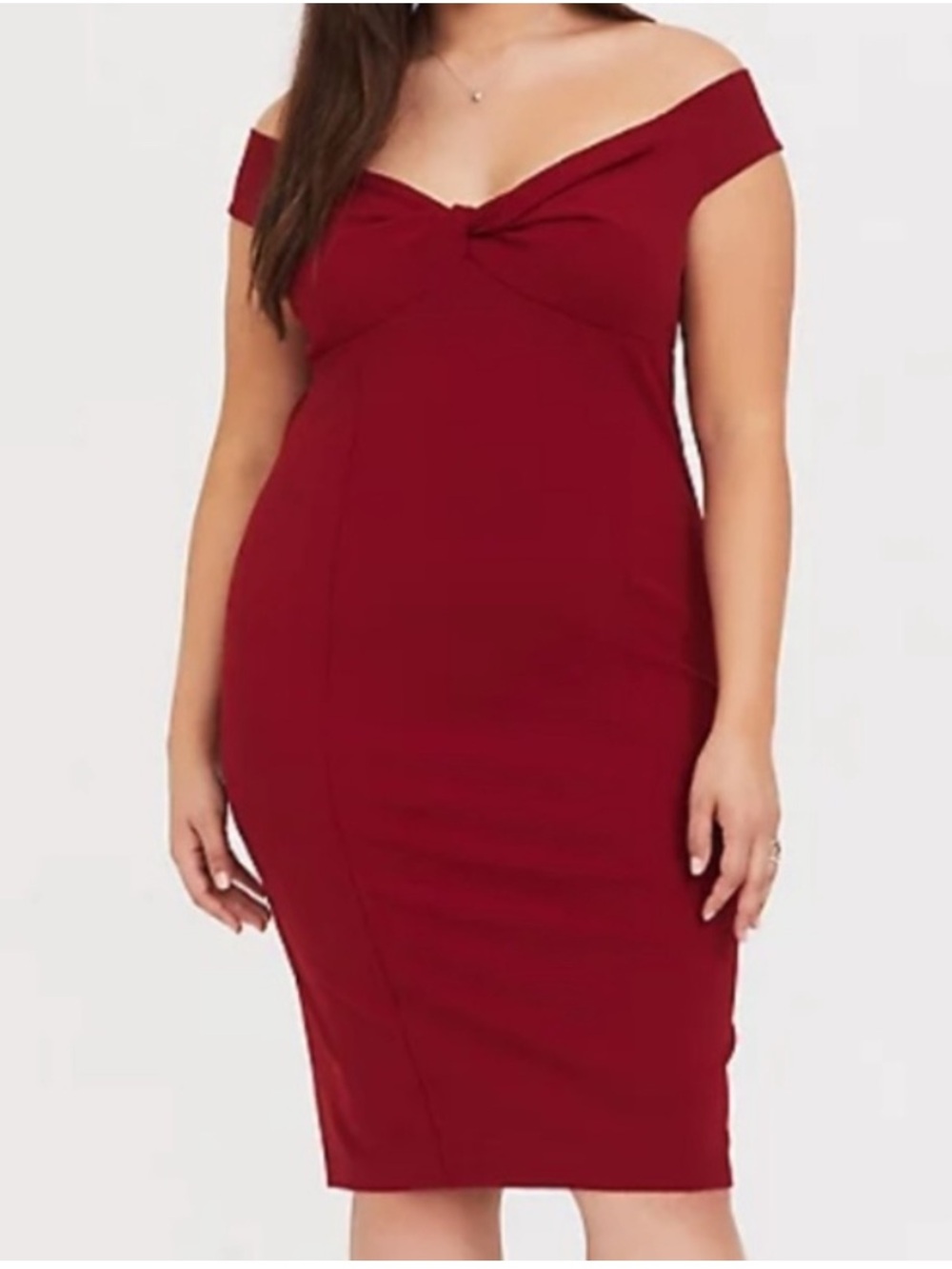 Torrid Off-Shoulder Twist Front Midi Dress in Wine